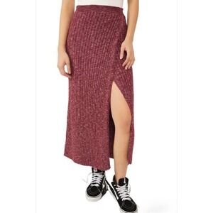 Free People Better Days Ribbed Knit Midi Skirt w/ Slit